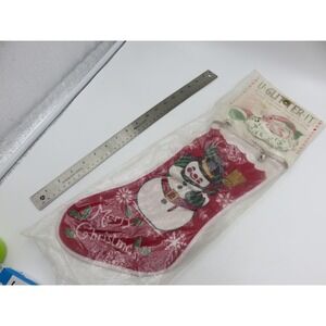 Vintage U-GLITTER-IT Christmas Stocking Large Red Snowman Kids Jingle Bells
